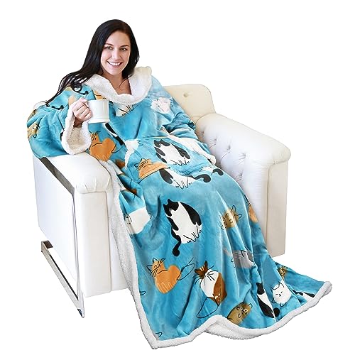 Catalonia Classy TV-Decke Kuscheldecke Ganzkörperdecke mit Ärmeln und Taschen zweiseitige Decke Microplush Fleece Sherpa Warme Decken Geschenk für Erwachsene Frauen Männer 185cm x 140cm, Geschenkidee von Catalonia Classy