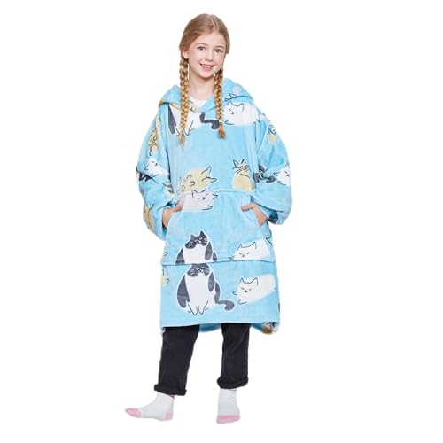 Catalonia Classy Übergroße Fleece Hoodie Decke, Weiche und Warme Decken Hoodie Kinder, Tragbare Decke with Großer Fronttasche für Teenager, Mädchen und Jungen, Weihnachtsgeschenke, Blaue Katze Catalonia Classy Übergroße Fleece Hoodie Decke, Weiche und Warme Decken Hoodie Kinder, Tragbare Decke with Großer Fronttasche für Teenager, Mädchen und Jungen, Weihnachtsgeschenke, Blaue Katze von Catalonia Classy