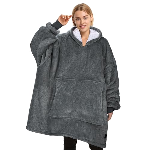 Catalonia Classy Übergroße Sherpa Hoodie Decke, Flauschige Kuscheldecke mit Ärmeln und Kapuze, Warme Oversized Kapuzenpulli Decke, Tragbare Decke zum Anziehen Geschenkidee für Damen Herren von Catalonia Classy