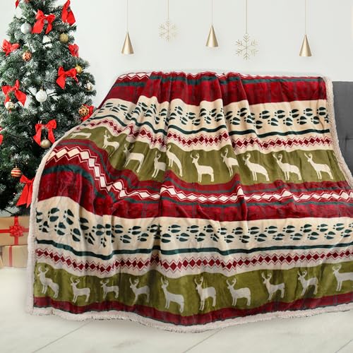 Catalonia Classy Weihnachtswurf Sherpa Decke, Superweiche Flauschige Sherpa Throw TV Decke Dekorative Decke für Bett Couch Urlaub Dekoration, Weihnachtsmuster, 130 x 150 cm von Catalonia Classy
