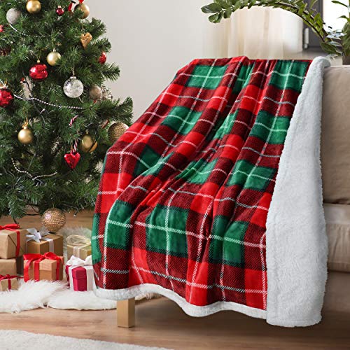Catalonia Kariert Sherpa Decke Weihnachts Kuscheldecke, Reversibel Superweich Warm Bequem Fuzzy Snuggle Micro Fleece Plüsch Büffel Karo Würfe für Bettwäsche Couch TV 150 x 130 cm von Catalonia Classy