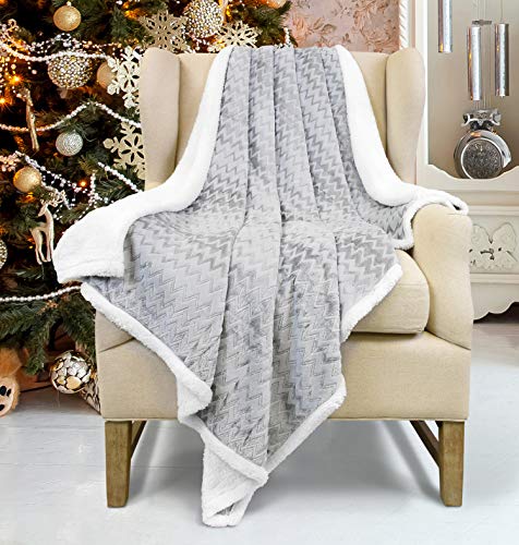 Catalonia Sherpa Decke Flauschige Kuscheldecke, Superweiche warme Fleece Sofadecke/Couchdecke für Sofa TV Bett, umschaltbar Perfekt für Winter Chevron Muster, 150 x 130cm, Grau von Catalonia Classy