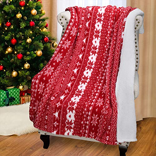 Catalonia Weihnachten Sherpa Decke, super weiche warme Flauschige Bequeme Schneeflocke Decken Wendbare Plüsch Fleece Weihnachten Thema wirft Sofadecke Kuschel Couchdecke, 150x130cm, rot von Catalonia Classy