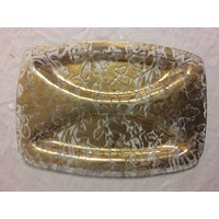 1950Er Jahre Vintage 1960Er Mid-Century Retro Gold Overlay Snack Hors D'oeuvres Geteilt Glas Tablett Mit Verzierten Blume Blumen-Design von CatamountCurios