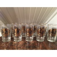 Highball Cocktail Gläser Antik Kentucky Bourbon Marke Vintage Ca. 1960Er Jahre Set Von 9 Gold Lokomotive Zug Design Motiv Whiskey Werbung von CatamountCurios