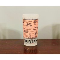 Highball Cocktail Glas Montana Illustrierte Souvenir Grafik Karte Vintage 1950Er 10 Oz Hazel Atlas Mid-Century Retro von CatamountCurios