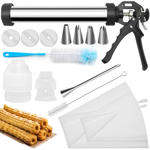 Churro Maker Maschine, Catcan Churro Maker Kits inkl Edelstahl Churro Maker, Spritzbeutel mit Churro Spritztülle, 4 Tüllen, 2 Bürsten, 3 Scheiben für hausgemachte verschiedene Formen Churros, Cookie von Catcan