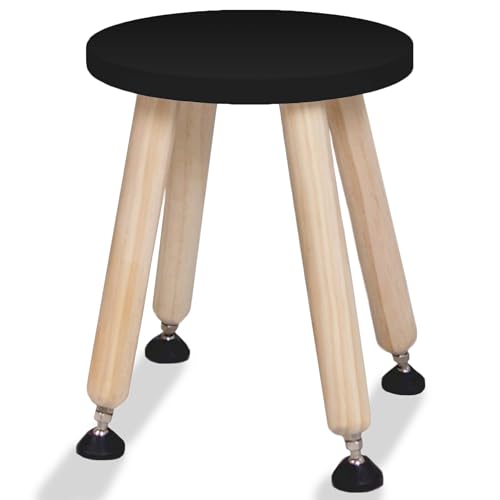 Cateam Tritthocker aus Holz für Kinder und Kleinkinder – 1er-Set – Schwarz – Kinderhocker mit ausziehbaren Beinen – sensorischer Tischhocker – runder Sitzhocker für Kinder mit Nivellierfüßen von Cateam