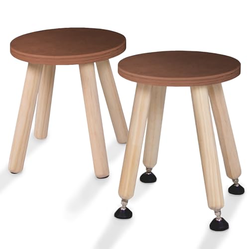 Cateam Tritthocker aus Holz für Kinder und Kleinkinder – 2er-Set – Nussbaum – Kinderhocker mit ausziehbaren Beinen – sensorischer Tischhocker – runder Sitzhocker für Kinder mit Nivellierfüßen von Cateam