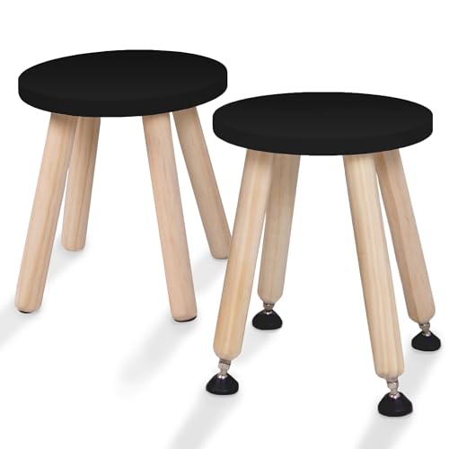 Cateam Tritthocker aus Holz für Kinder und Kleinkinder – 2er-Set – Schwarz – Kinderhocker mit ausziehbaren Beinen – sensorischer Tischhocker – runder Sitzhocker für Kinder mit Nivellierfüßen von Cateam