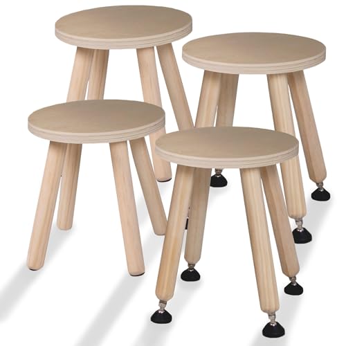 Cateam Tritthocker aus Holz für Kinder und Kleinkinder – 4er-Set – Natur – Kinderhocker mit ausziehbaren Beinen – sensorischer Tischhocker – runder Sitzhocker für Kinder mit Nivellierfüßen von Cateam