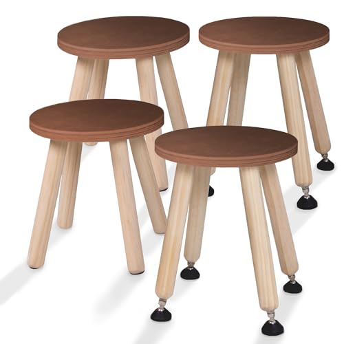 Cateam Tritthocker aus Holz für Kinder und Kleinkinder – 4er-Set – Nussbaum – Kinderhocker mit ausziehbaren Beinen – sensorischer Tischhocker – runder Sitzhocker für Kinder mit Nivellierfüßen von Cateam