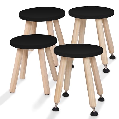 Cateam Tritthocker aus Holz für Kinder und Kleinkinder – 4er-Set – Schwarz – Kinderhocker mit ausziehbaren Beinen – sensorischer Tischhocker – runder Sitzhocker für Kinder mit Nivellierfüßen von Cateam