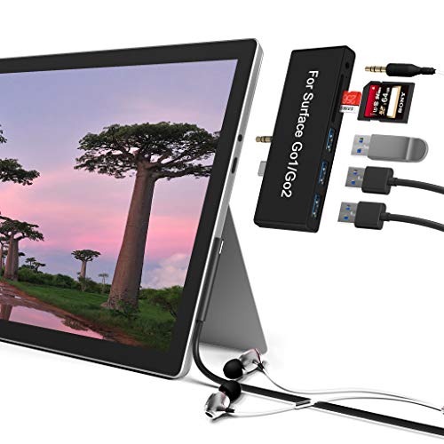Cateck Microsoft Surface Go Docking Station USB C-Hub mit 3xUSB 3.0 und SD/Micro SD-Kartenleser (SD&TF-Steckplatz) 2 Slot Kartenlesegerät und 3.5mm Audioausgang Type C Dock Adapter von CATECK