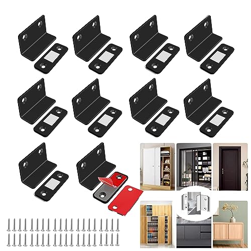 Catekro Türmagnet Selbstklebend, 10 pcs Magnete für Schranktüren, L-Förmig, Ultradünn, Magnetverschluss, Selbstklebend Magnetischer Türschließer für Küchenschränke, Türschließen(Schwarz) von Catekro