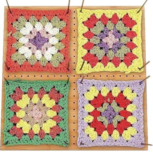 Catekro 29x29cm (11.4x11.4inch) Bambus-Häkelblockierbrett Häkelzubehör Platte Stahl Nadel stricken Quadrat Board Häkelgeschenke für Mama und Oma Häkelnadeln Set mit 20 Stiften von Catekro