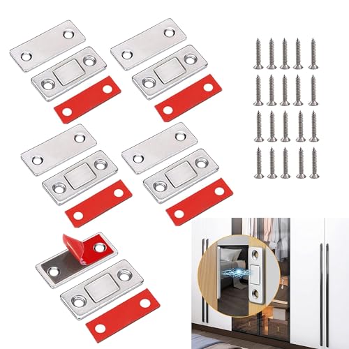 Catekro Türmagnet Selbstklebend, 5 pcs Magnete für Schranktüren, Magnetischer Türschließer,Magnetverschluss Schrank für Küchenschränke, Türschließen (Silber) von Catekro