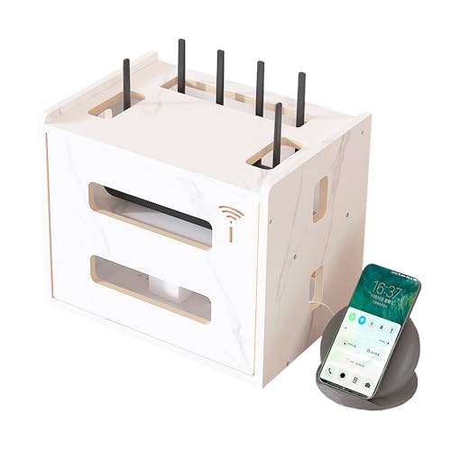Catekro WifI Router Regal, Router Cabinet, Etagere Pour Decodeur, Router Regal Stehend, Wandregal für Router, Holz WiFi Router Aufbewahrungsbox für Raumdekoration (Weiß) von Catekro