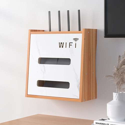 Catekro Router Regal Etagere Pour Decodeur, Router Regal Stehend, Wandregal für Router, Holz WiFi Router Aufbewahrungsbox für Raumdekoration von Catekro