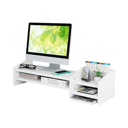 Catekro Monitorständer Weiß, Monitorerhöhung, Monitor Unterbau, Monitor Erhöhung Weiß, Bildschirmerhöhung Weiß für PC Computer Laptop Drucker (Weiß) von Catekro