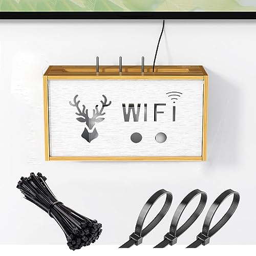 Catekro Schwimmendes Wandregal für WiFi Router, Router Regal, Kommt mit 100 Pcs schwarzen Kabelbindern, Schreibtisch Organizer Haushaltsstromkabel Arrangement Box für Schlafzimmer, Wohnzimmer von Catekro