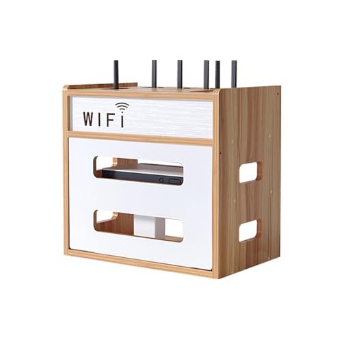 Catekro Router Regal, Router Cabinet, Etagere Pour Decodeur, Router Regal Stehend, Wandregal für Router, Holz WiFi Router Aufbewahrungsbox für Raumdekoration (Braun) von Catekro