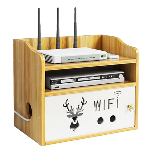 Catekro Router Regal, Etagere Pour Decodeur, Holz WiFi Router Aufbewahrungsbox Wandregale Stuff 3 FäCher für Schlafzimmer, Wohnzimmer von Catekro