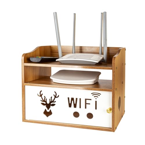 Catekro Router Regal, Etagere Pour Decodeur, Router Regal Stehend, Wandregal für Router, Holz WiFi Router Aufbewahrungsbox für Raumdekoration (155-Brown) von Catekro