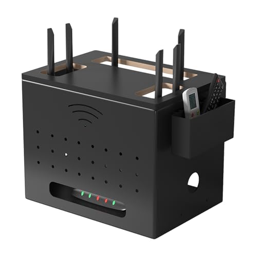 Catekro Router Regal, WiFi Router Aufbewahrungsbox, Router Aufbewahrung Holz, Router Regal für WLAN Router, Kein Zusammenbau Erforderlich, Stehendes Router Regal für Elegantes Raumdesign (Schwarz) von Catekro
