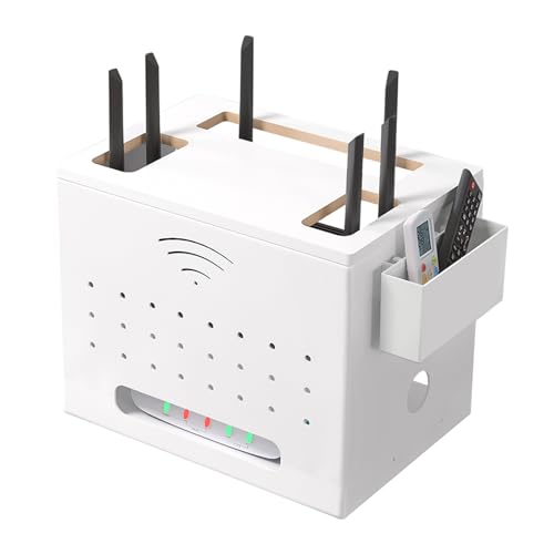 Catekro Router Regal, WiFi Router Aufbewahrungsbox, Router Aufbewahrung Holz, Router Regal für WLAN Router, Kein Zusammenbau Erforderlich, Stehendes Router Regal für Elegantes Raumdesign (Weiß) von Catekro