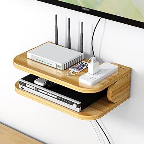 Catekro Schwebendes Wandregal aus Holz für WiFi-Router, modernes schwebendes Regal aus Holz, Heimdekoration, Aufbewahrungsregale für Schlafzimmer, Wohnzimmer von Catekro