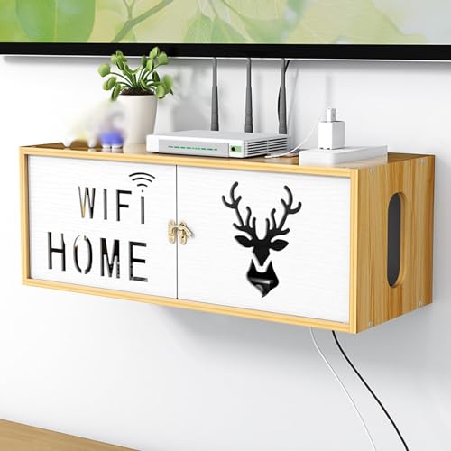 Catekro Router Regal, Etagere Pour Decodeur, Holz WiFi Router Aufbewahrungsbox Wandregale (309-brown) von Catekro