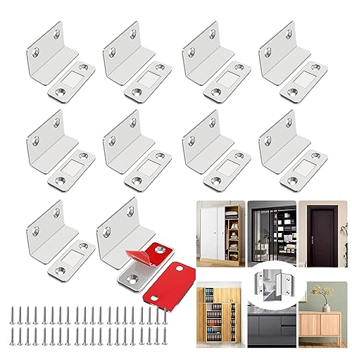 Catekro Türmagnet Selbstklebend, 10 pcs Magnete für Schranktüren, L-Förmig, Ultradünn, Magnetverschluss, Selbstklebend Magnetischer Türschließer für Küchenschränke, Türschließen(Silber) von Catekro