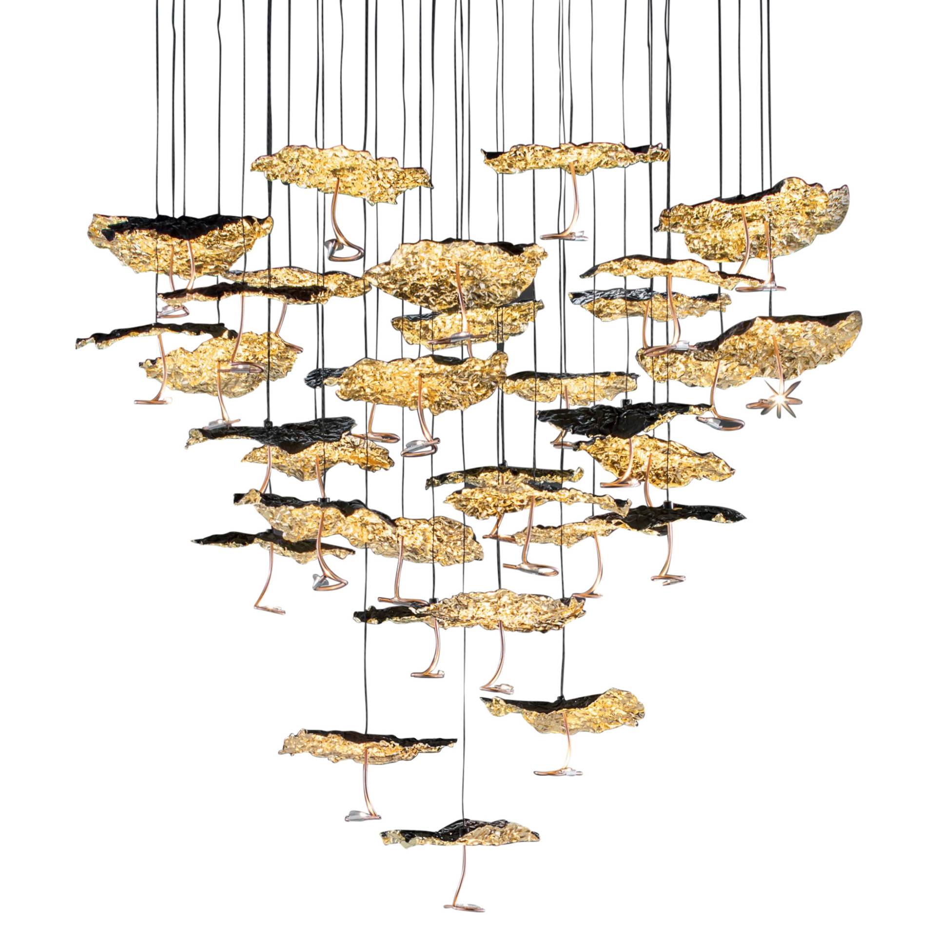 Catellani & Smith - Gold Moon Chandelier LED Pendelleuchte - Blattgold/Kupferlocken/H 300cm/Baldachin satiniert Ø78cm/LED... von Catellani & Smith