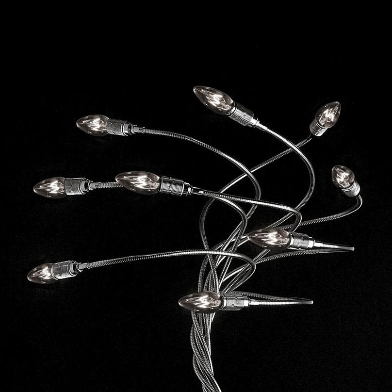 Catellani & Smith - Turciù 9 Wandleuchte - nickel/satiniert/H 50-60cm/9x Flex L x Ø 75x0,85cm/Fuß H x Ø 2,5x9cm/9x LED E14/4W/3240lm/2700K/CRI>80 von Catellani & Smith