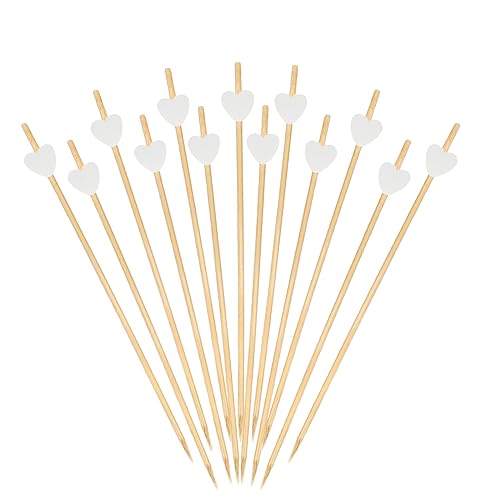 Catelves Cocktail Sticks 100 Stück Holzspieße Herzen Fingerfood Spieße,Weiße Herzen Cocktailspieße Holz Zahnstocher 12 cm,Obstspieße Partyspieße Burger Spieße,Cocktail Zubehör Deko für Cocktail,Obst von Catelves