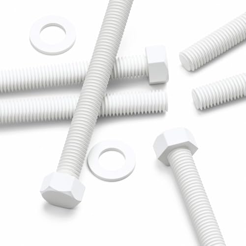10x Sechskantschrauben Weiße Plastikmuttern und -bolzen aus Polypropylen (PP), M10 x 100mm, Unterlegscheiben, beständig gegen Wasser von Caterpillar Red