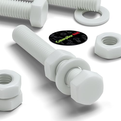 5 x weiße Sechskantschrauben aus Polyoxymethylen (POM), Kunststoffmuttern, Unterlegscheiben, Schrauben, Sechskantkopf, M16 x 100 mm, Verschluss (5/8 x 3 15/16 Zoll) von Caterpillar Red