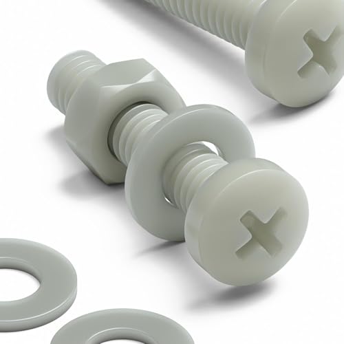 50 x glasfaserverstärkte Super Nylon Flachkopf, Kreuzkopf-Maschinenschrauben, M4 x 20mm, Kunststoffmuttern und -schrauben, Unterlegscheiben von Caterpillar Red