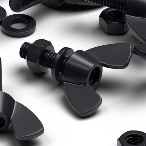 50x Schwarz Schmetterlingsflügelmutter aus Nylon mit Gewinde, Maschinenschrauben, beinhaltet Muttern & Unterlegscheiben, M5 x 20mm 50x Schwarz Schmetterlingsflügelmutter aus Nylon mit Gewinde, Maschinenschrauben, beinhaltet Muttern & Unterlegscheiben, M5 x 20mm von Caterpillar Red