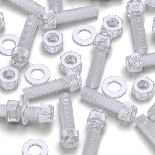 Rändelschrauben aus transparentem Kunststoff, Acryl, gerändelt, M8 x 30 mm, Muttern, Schrauben, Unterlegscheiben, 50 Stück von Caterpillar Red