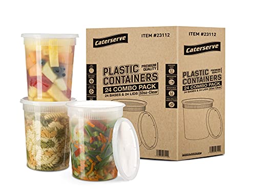 Caterserve Frischhaltedosen-Set,Kunststoffbehälter mit Deckel,auslaufsichere Mahlzeiten-Vorbereitungsbehälter,Lebensmittelaufbewahrungsbehälter (32 oz, 24 Stück) von Caterserve