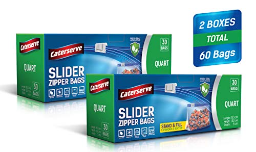 Slider Zipperbeutel,Quart 1L Lebensmittelaufbewahrungsbeutel 60er Set,Ständer und Befüllen erweiterbarer Boden,Gefrierschrank und Mikrowelle geeignet von Caterserve