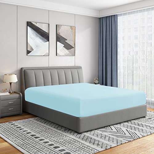 Cathay Luxus-Spannbetttuch, seidig weiches Polyester, für Einzelbett, Queen-Size-Größe, Aqua von Cathay Home