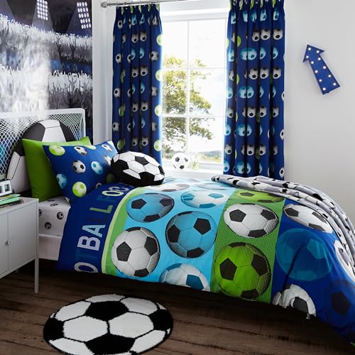 Catherine Lansfield Stoff mit Fußball-Design, für Kinder, blau, Doppelbett von Catherine Lansfield