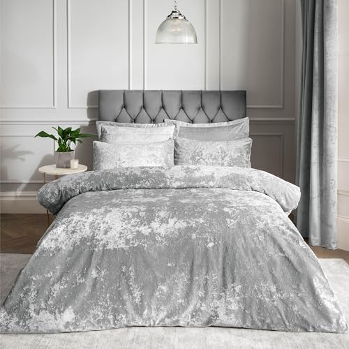 Catherine Lansfield, Bettbezug-Set, Pannesamt, silberfarben, Polyester, Silber, Super King Size von Catherine Lansfield