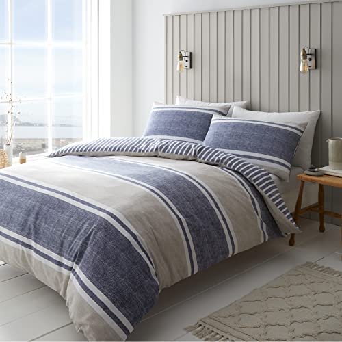 Catherine Lansfield Bedding Bettwäsche-Set, strukturiert, gestreift, Einzelbett, Bettbezug mit Kissenbezug, Blau von Catherine Lansfield