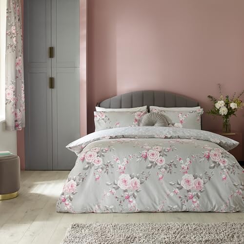 Catherine Lansfield Bedding Canterbury Floral Double Duvet Cover Set with Pillowcases Grey von Catherine Lansfield