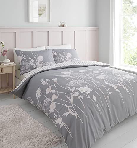 Catherine Lansfield Bedding Meadowsweet Floral Double Duvet Cover Set with Pillowcases Pink Grey von Catherine Lansfield