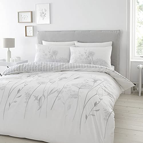 Catherine Lansfield Bedding Meadowsweet Floral Double Duvet Cover Set with Pillowcases White Grey von Catherine Lansfield